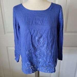 J. Crew Royal Blue Linen Embroidered Top Size 4